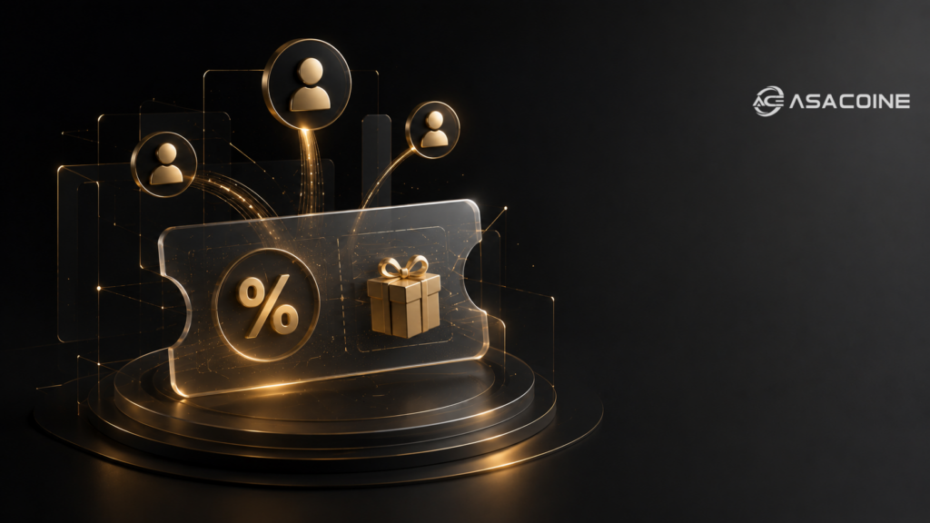 کد معرف آساکوین: کسب پاداش 30 تا 50 درصدی از دعوت دوستان